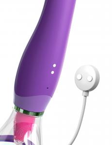 Multi-function suction, vibration, and tongue motion toy with interchangeable attachments and rechargeable design.
Keywords: Fantasy For Her Ultimate Pleasure, Pipedream Products, suction vibrator, tongue motion stimulator, G-spot vibrator, clitoral suction toy, customizable vibrator, rechargeable suction vibrator, multi-function pleasure toy, award-winning sex toy.