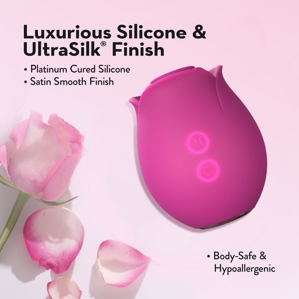 Pink rose silicone massager with Air Wave suction, 9 settings, 6 speeds, 3 patterns, splashproof, and USB rechargeable for clitoral and nipple play.
Blush Rose massager, rose silicone massager, Air Wave suction vibrator, clitoral stimulation, nipple play, 9 air wave sensations, 6 speeds, USB rechargeable, splashproof vibrator, body-safe silicone, elegant vibrator, travel-friendly massager.