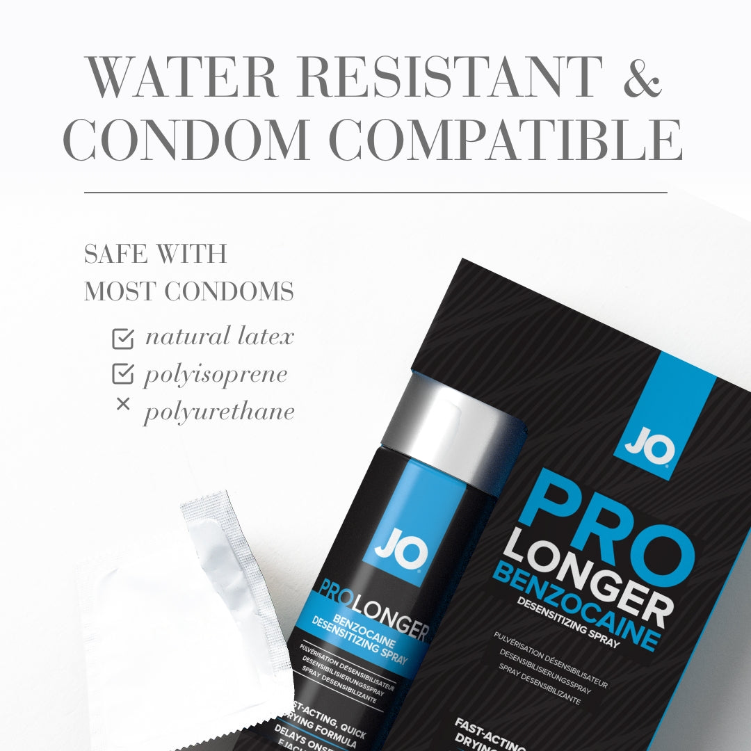 JO Prolonger Spray with 7.5% benzocaine, designed to prevent premature ejaculation, quick-drying, glycerin-free, and toy-compatible for longer-lasting pleasure.
Prolonger Spray, benzocaine desensitizing spray, prevent premature ejaculation, glycerin-free prolonger spray, fast-acting desensitizer, toy-compatible prolonger, 7.5% benzocaine spray, extended play intimacy enhancer, latex-safe desensitizer.