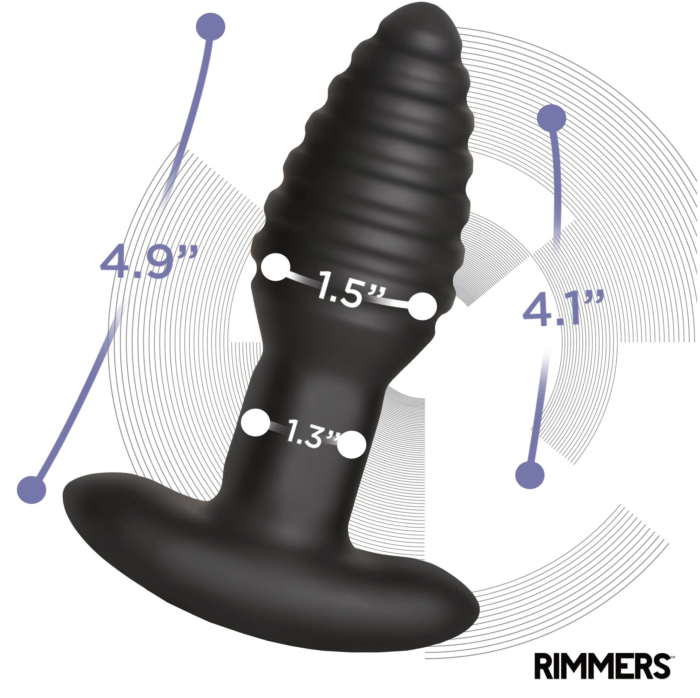 Vibrating and Rimming Butt Plug: Body-safe silicone plug with ribbed texture, remote control, 3 speeds, 4 patterns, and rechargeable design.