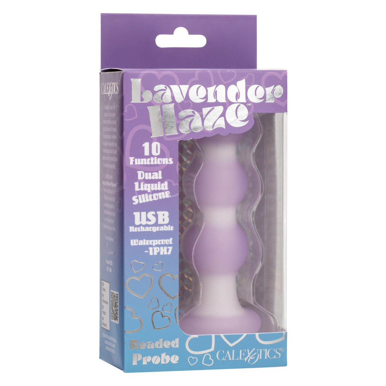 Lavender Haze™ Beaded Probe with a textured silicone design, 10 vibration functions, USB rechargeable, IPX7 waterproof, and a 1-year warranty.