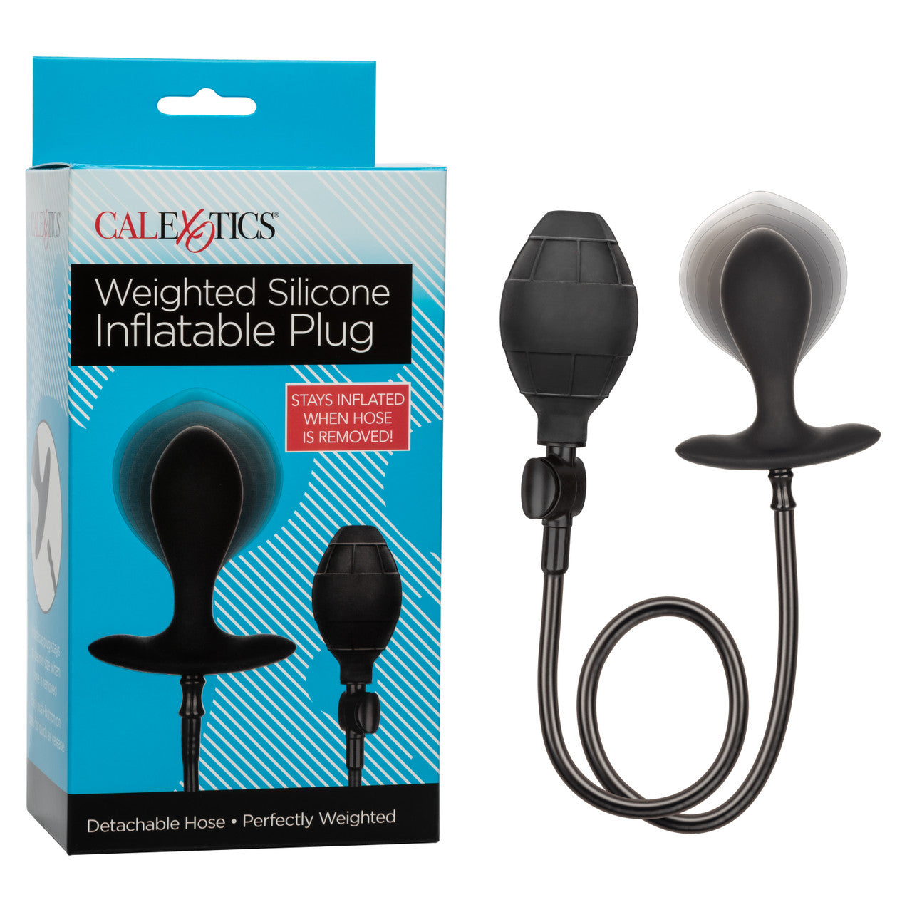 CalExotics Weighted Silicone Inflatable Plug with 1.2 oz weighted ball, customizable inflation, detachable hose, and quick-release valve for anal pleasure.
weighted inflatable plug, CalExotics inflatable anal plug, silicone anal plug, adjustable anal plug, weighted anal toy, customizable anal probe, phthalate-free inflatable plug, inflatable anal toy, quick-release anal plug, flexible silicone anal plug.