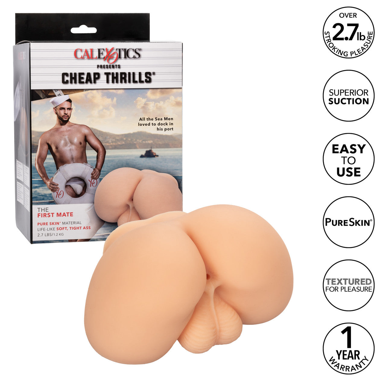 Cheap Thrills® The First Mate realistic stroker with lifesize ass and balls, made from soft Pure Skin® material for ultimate pleasure.
Keywords: lifelike stroker, realistic ass stroker, Pure Skin material, waterproof stroker, phthalate-free stroker, textured inner chamber, realistic male stroker, superior suction, lifelike sex toy