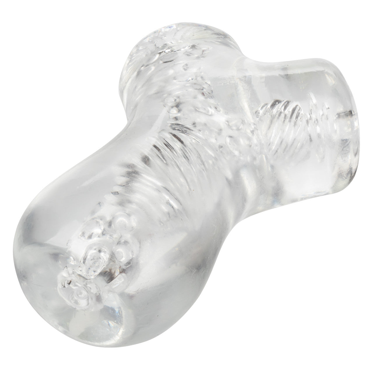 Clear, dual-chamber stroker with ribbed design, lifelike material, and easy-clean open end.
dual-chamber masturbator, transparent stroker, lifelike stroker, waterproof masturbator, phthalate-free stroker, easy-clean stroker, intense stimulation stroker, soft stretchy stroker, TPE masturbator.