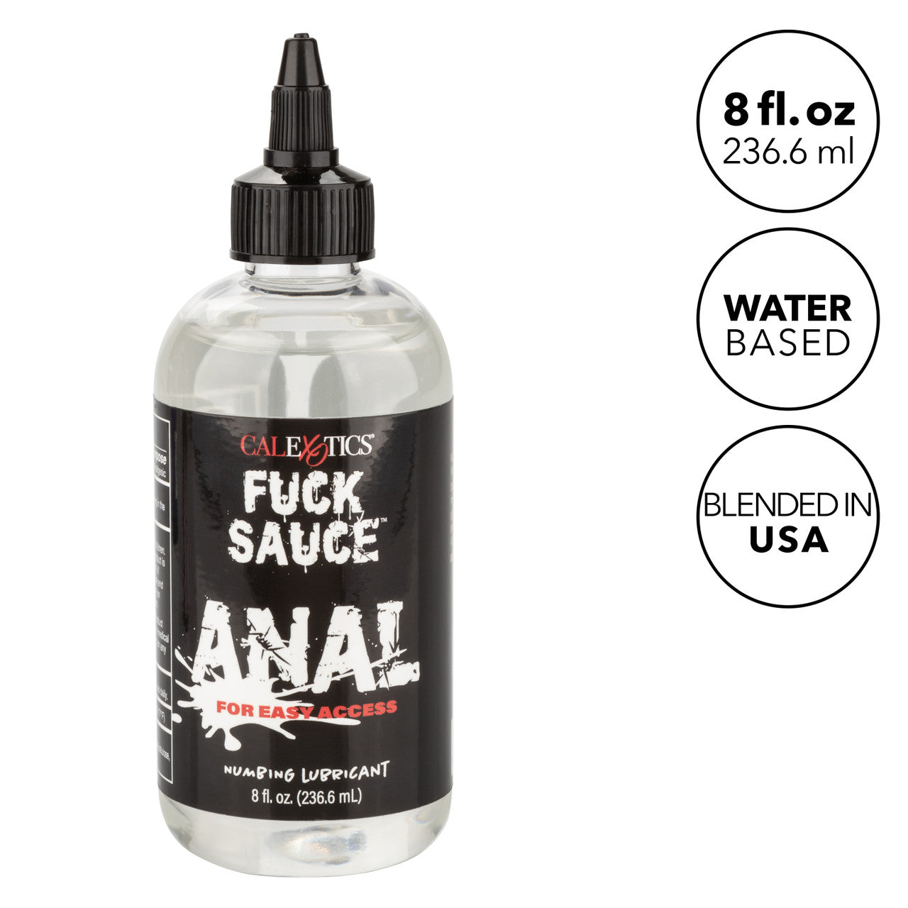 Clear water-based anal numbing lubricant with lidocaine for comfort and prolonged play, hypoallergenic and pH-friendly.
Fuck Sauce Anal Numbing Lubricant, anal lubricant, lidocaine lube, numbing lube, water-based anal lube, hypoallergenic lubricant, pH-friendly lube, anal play lubricant, CalExotics lube, clear lubricant.