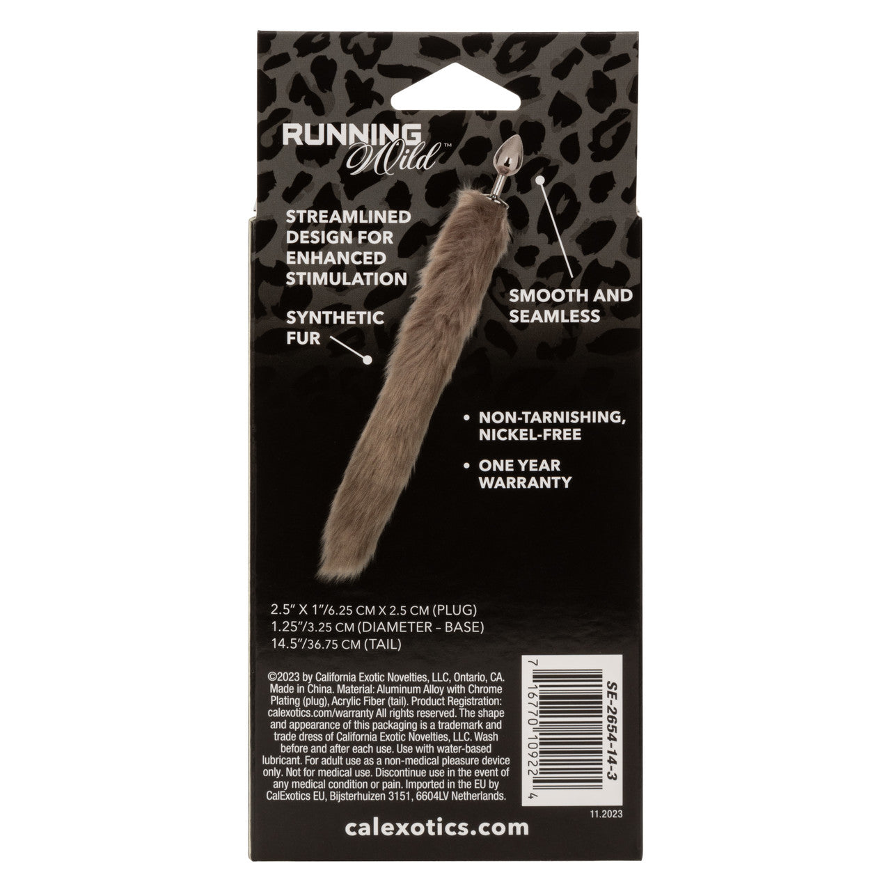 Running Wild Faux Fur Tail and Metallic Anal Plug back package non tarnishing nickel free