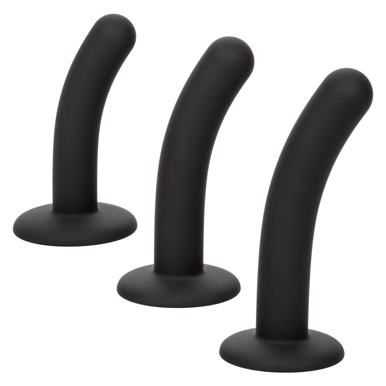 Boundless Silicone Curved Pegging Kit with adjustable harness and three curved silicone probes in small, medium, and large sizes.Keywords: curved silicone probes, pegging harness kit, adjustable harness strap-on, phthalate-free pegging kit, waterproof strap-on kit, beginner pegging kit, pegging toys for couples, curved prostate stimulators, silicone strap-on harness