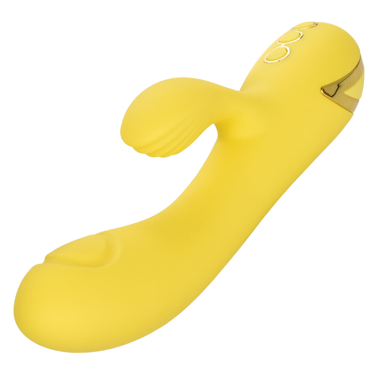 California Dreaming® San Diego Seduction rabbit vibrator with tapping clitoral teaser and G-spot shaft thumping.
rabbit vibrator with tapping, G-spot and clitoral vibrator, triple motor vibrator, silicone waterproof vibrator, rechargeable rabbit vibrator, customizable tapping vibrator, 10-function rabbit vibrator, 3-speed shaft vibrator, luxury yellow vibrator.