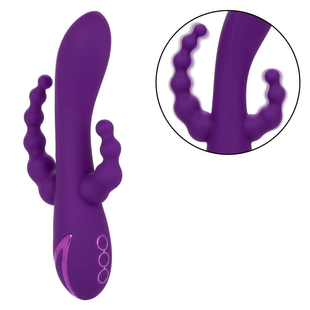 The California Dreaming® Long Beach Bootylicious is a triple-action vibrator with a G-spot shaft, clitoral teaser, and vibrating tail. With 3 speeds, 10 functions, and independent controls, it’s designed for ultimate pleasure.
triple-action vibrator, G-spot and clitoral vibrator, vibrating tail, dual-penetration vibrator, silicone waterproof vibrator, rechargeable triple-action massager, clitoral teaser vibrator, versatile vibrator, 10-function vibrator.
