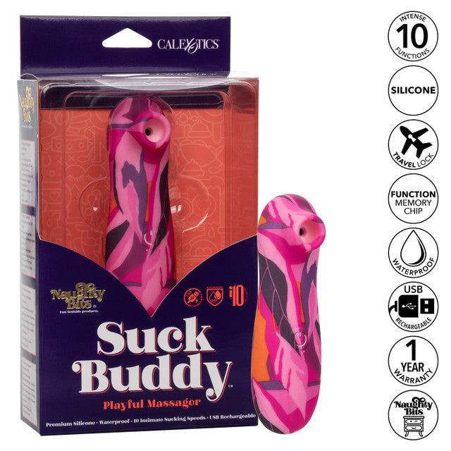 The Naughty Bits® Suck Buddy™ Playful Massager -
Compact pink and orange clitoral massager with 10 vibration speeds, contoured teaser, and USB rechargeable waterproof design.
Keywords: clitoral suction vibrator, Naughty Bits collection, compact clitoral toy, waterproof massager, USB rechargeable vibrator, 10-speed clitoral massager, pink and orange suction toy, phthalate-free massager,