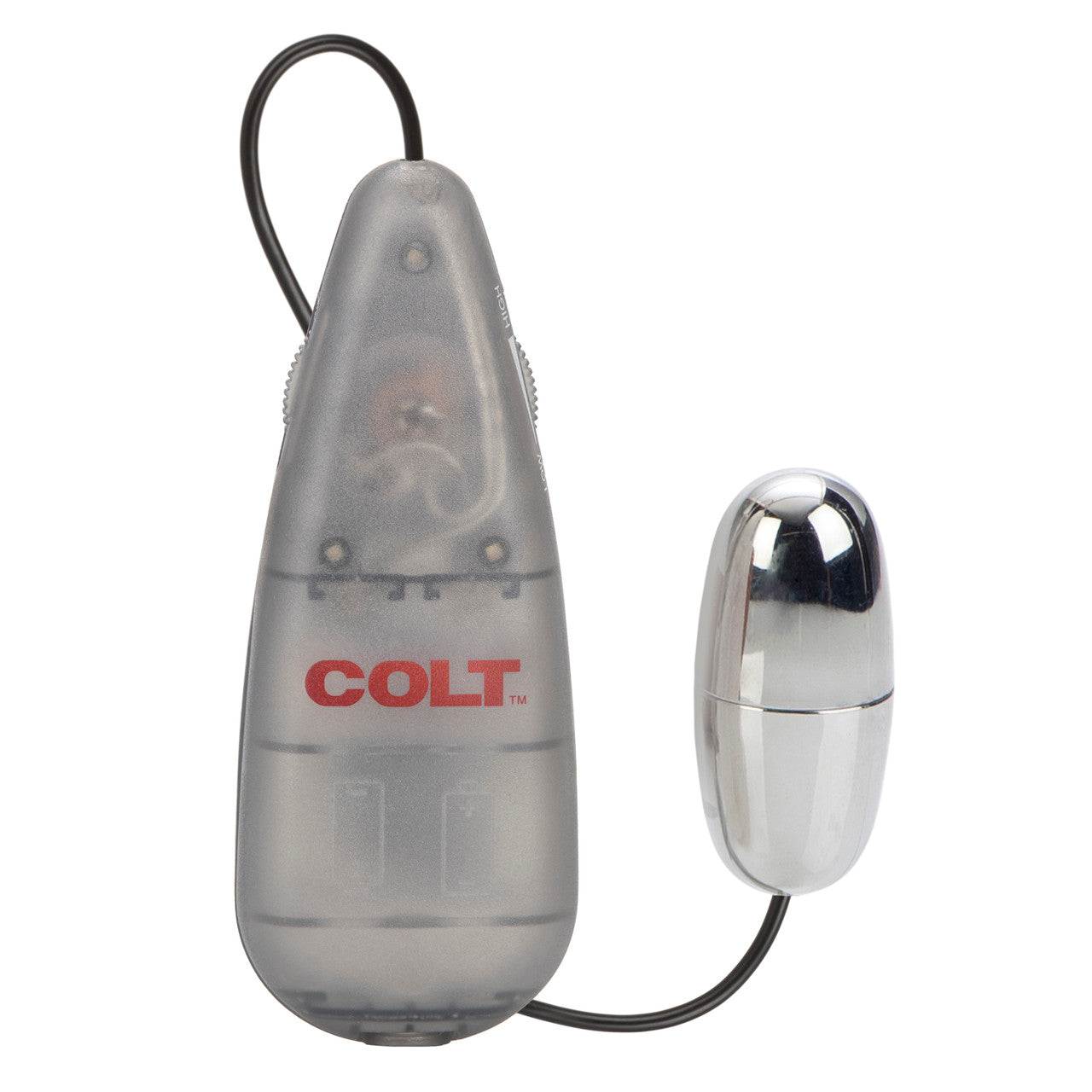 COLT Multi-Speed Power Pak™ Bullet, sleek silver vibrator with wired transparent black controller, multi-speed vibrations, compact and easy to use.