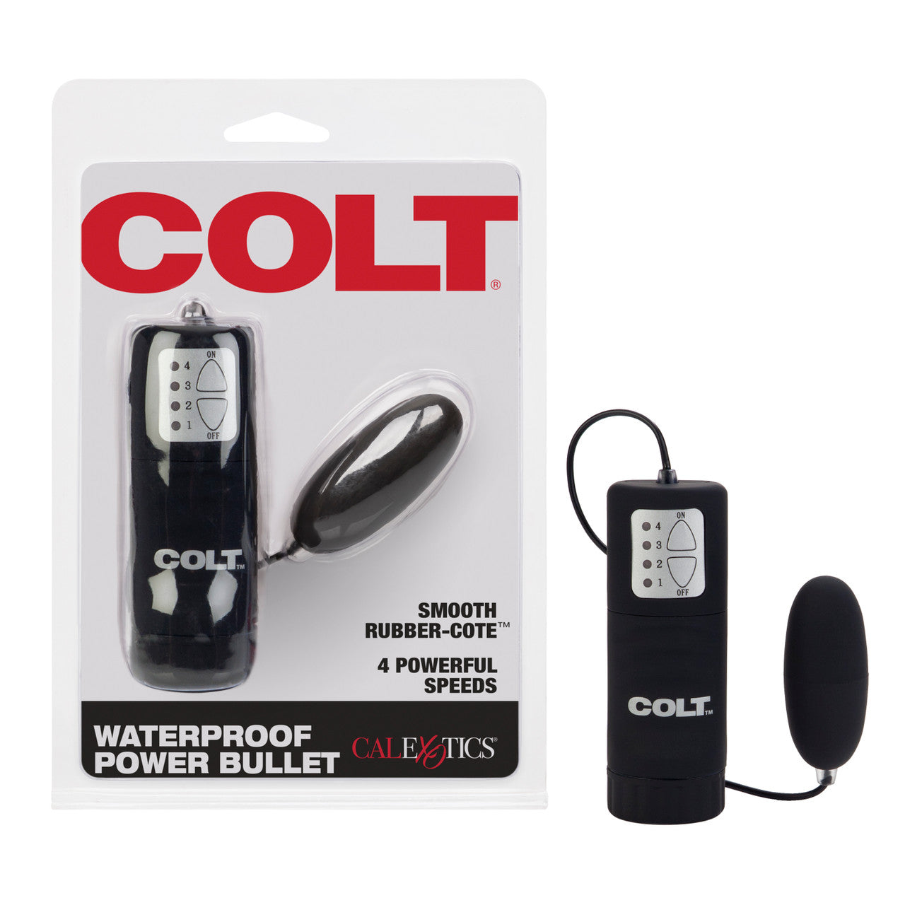 The COLT Waterproof Power Bullet delivers intense, customizable vibrations with its smooth Rubber-Cote™ finish and four powerful speeds, perfect for solo or partnered play.