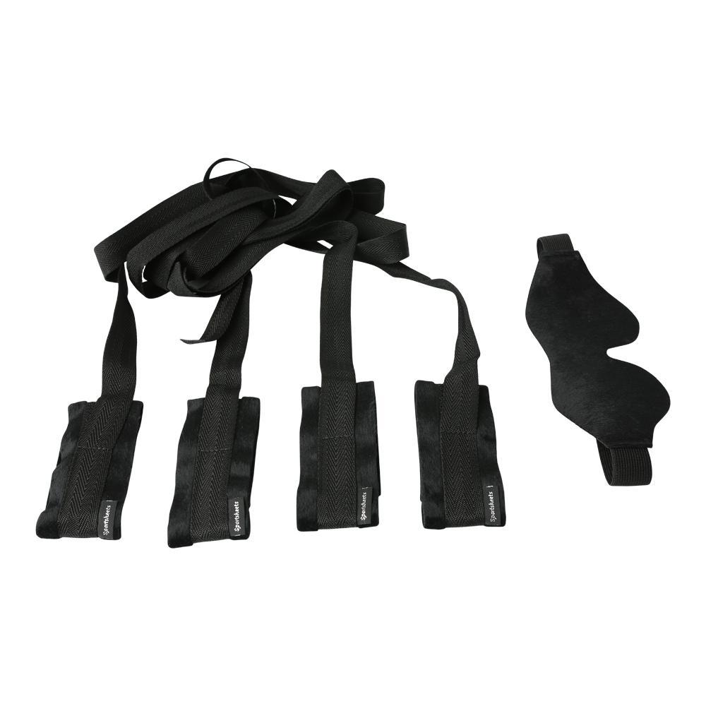 Sportsheets Beginner’s Bondage Fantasy Kit with 4 adjustable restraints and a soft black blindfold for beginners.
Sportsheets Beginner's Bondage Fantasy Kit, beginner bondage kit, wrist and ankle restraints, adjustable restraints, tie-down straps, soft blindfold, beginner-friendly bondage, restraint play kit, fantasy restraint play, bondage 101 essentials, Velboa fabric restraints, sensory play kit, BDSM for beginners, easy-to-use bondage set, adjustable restraint straps, trust and intimacy play
