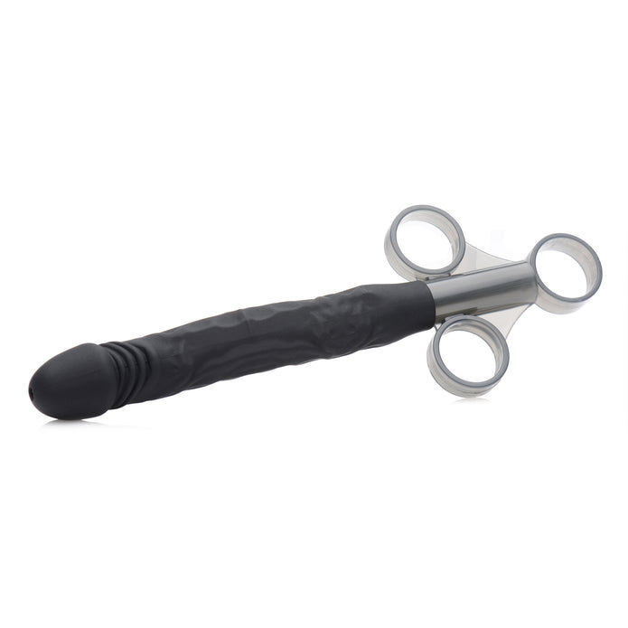 Black silicone lubricant launcher with realistic mini penis shape, finger loop design, and XL 10mL capacity for easy, precise application.
Silicone Lube Launcher, realistic lube applicator, silicone lube injector, Master Series lube shooter, one-handed lubricant launcher, precise lubricant applicator, XL capacity lube shooter, premium silicone lube tool, lube applicator for anal toys, realistic mini dick applicator.