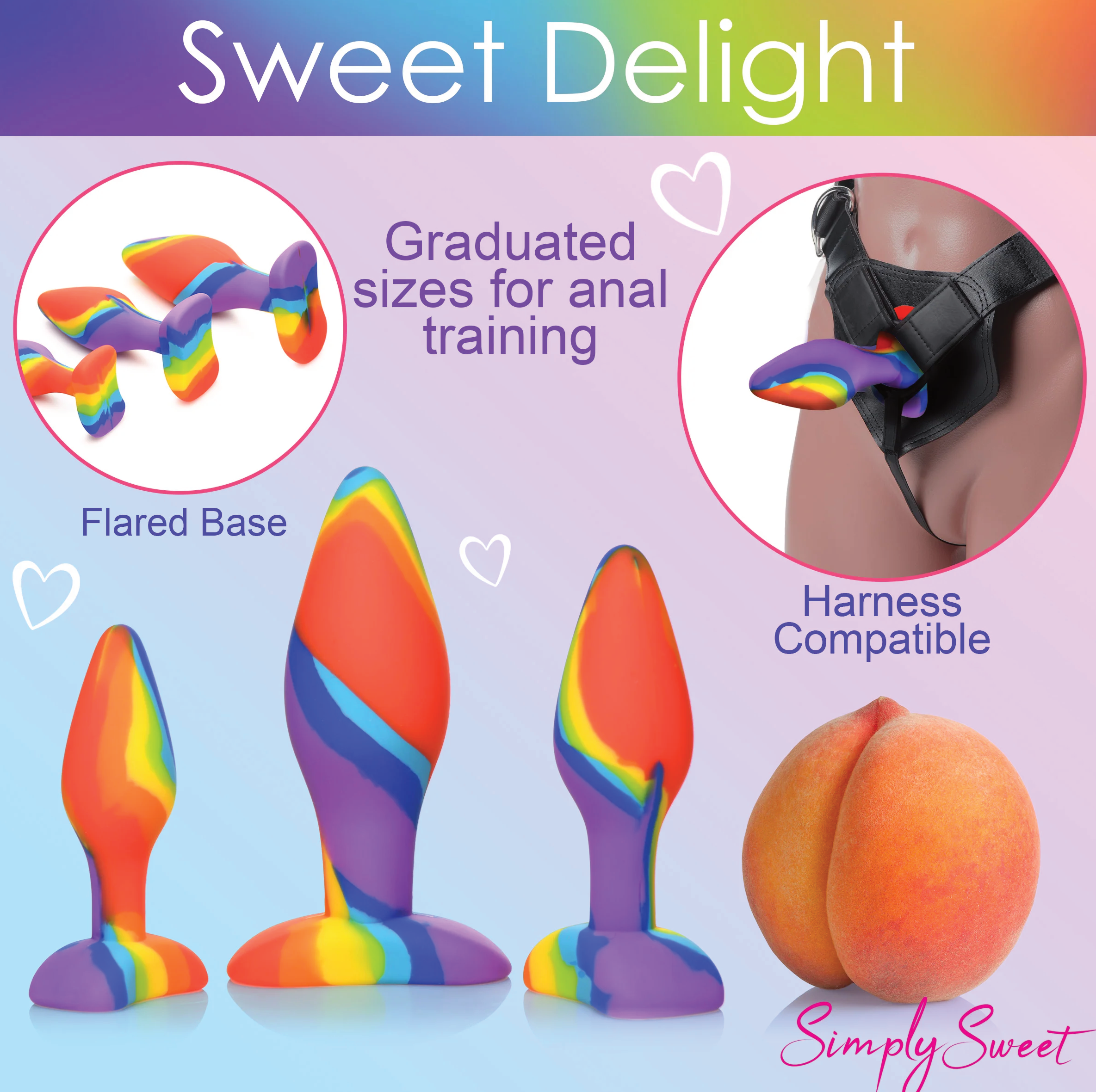 Simply Sweet Rainbow Silicone Anal Butt Plug Kit