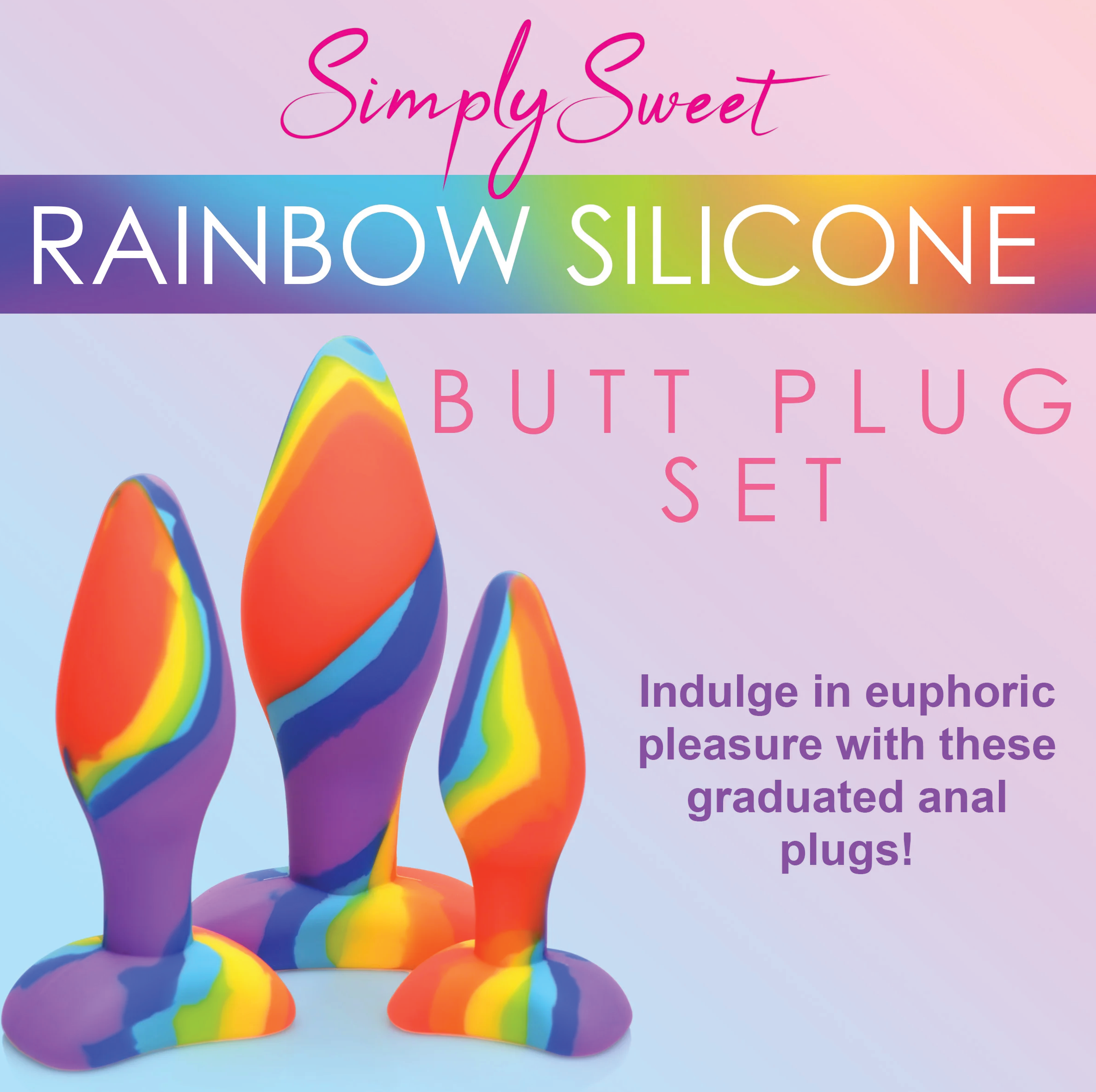 Simply Sweet Rainbow Silicone Anal Butt Plug Kit