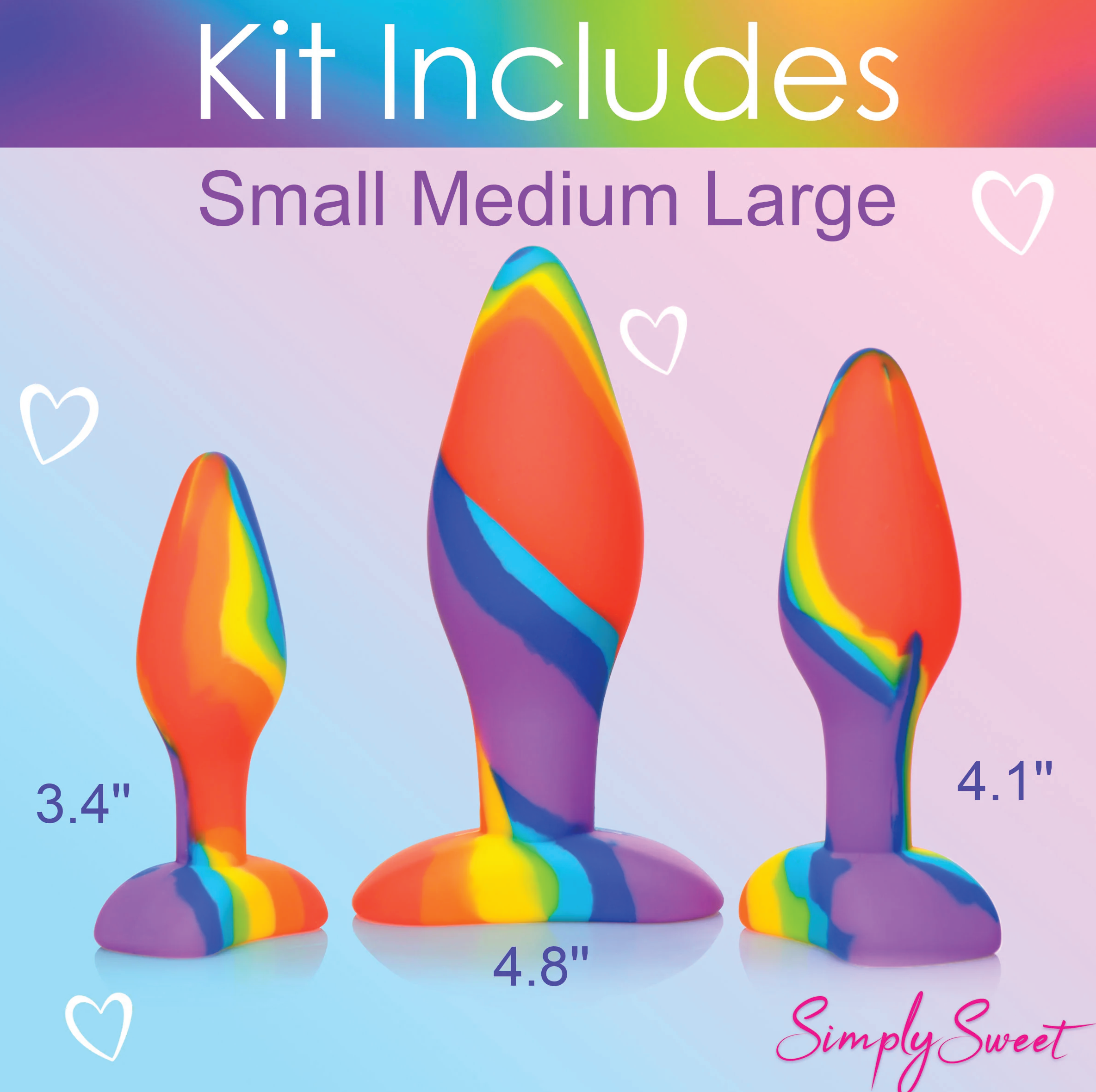 Simply Sweet Rainbow Silicone Anal Butt Plug Kit