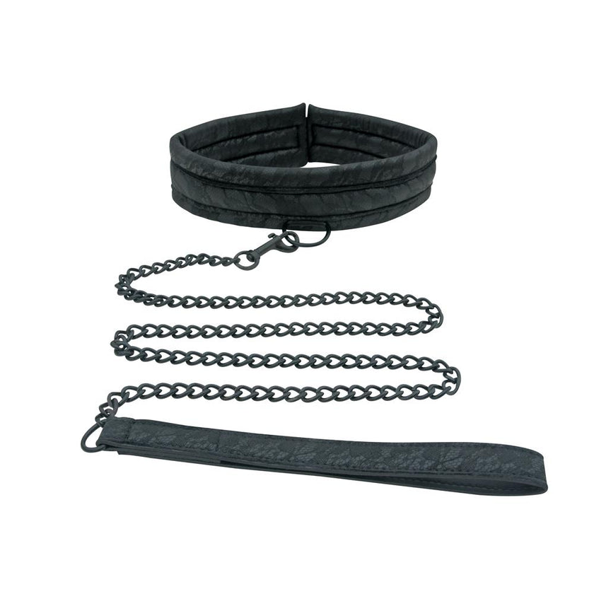 Sportsheets Midnight Lace Collar and Leash set with padded lace collar, adjustable fit, and 30-inch nickel-free metal leash