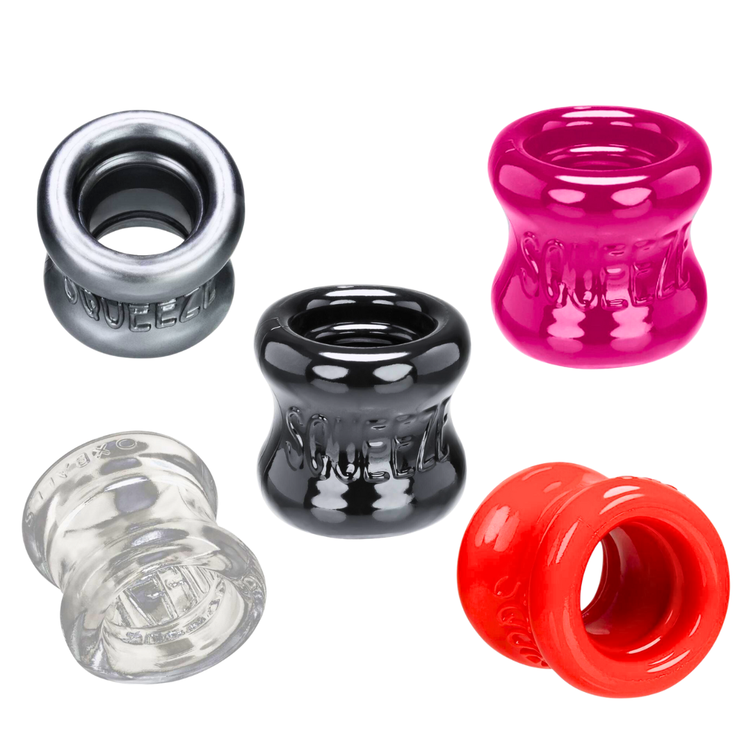 Squeeze ball stretcher by Oxballs, hourglass-shaped, made from body-safe FLEX-TPR for a comfortable and secure stretch.