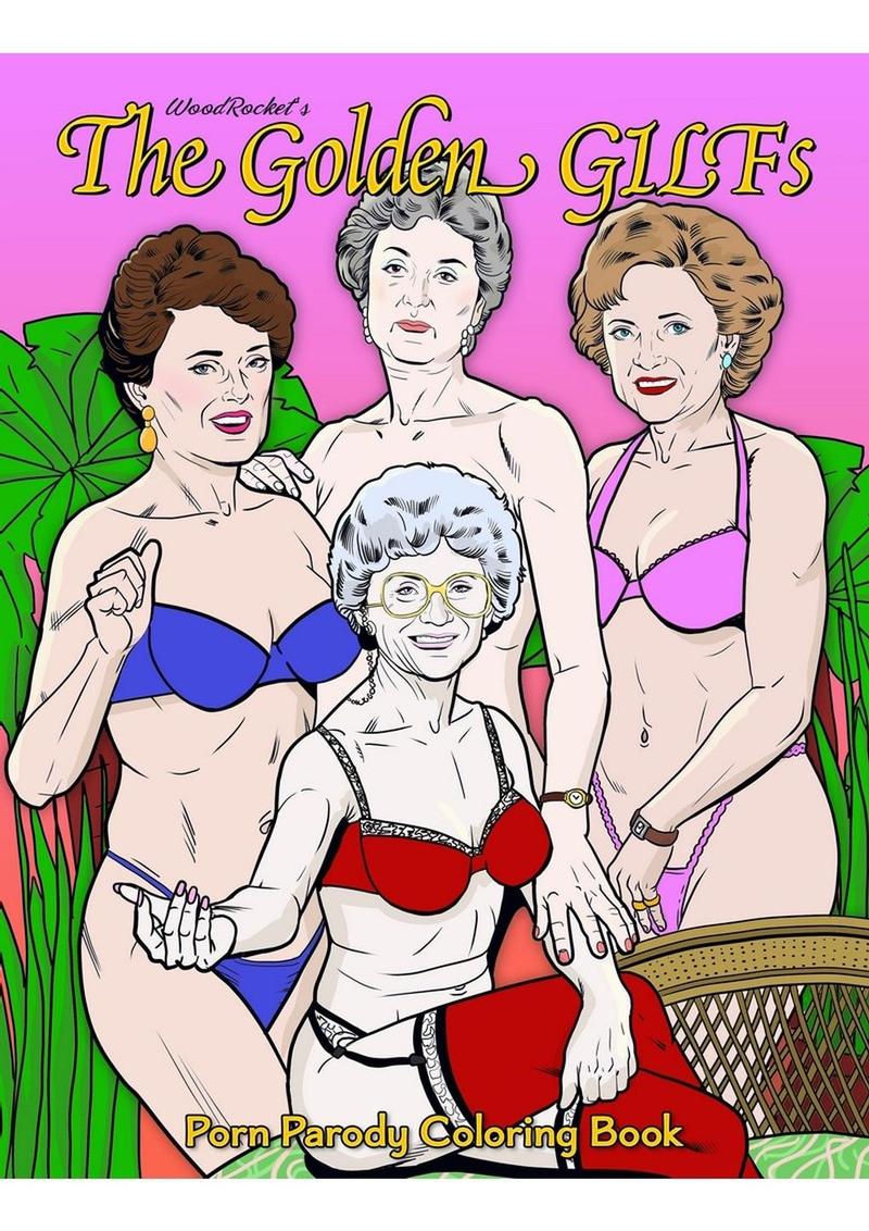 The Golden GILFs Adult Coloring Book features 30 hilarious and explicit parody illustrations of Miami seniors, sized 8.5” x 11” with a playful adults-only theme.