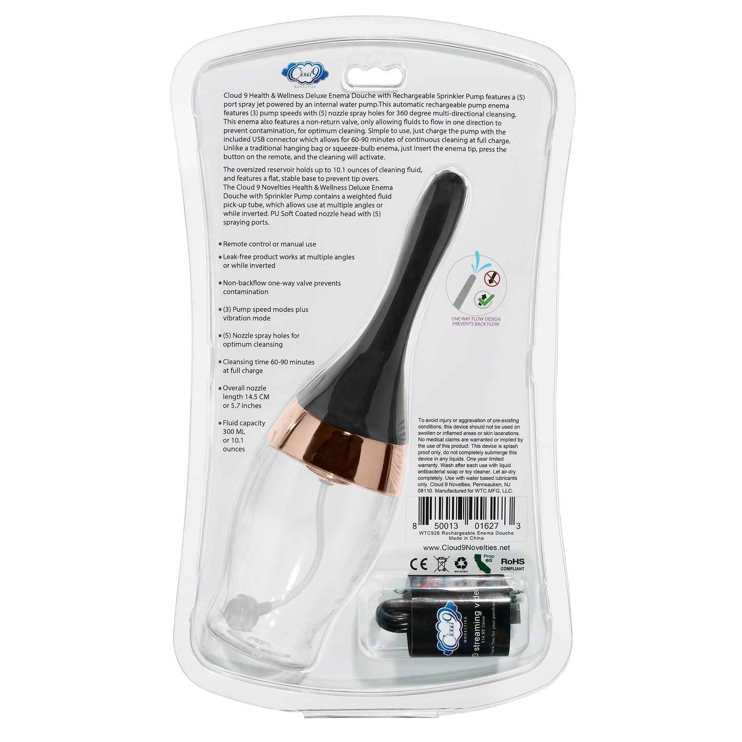 Cloud 9: Deluxe Enema Douche With Rechargeable Sprinkler Pump & Remote Control