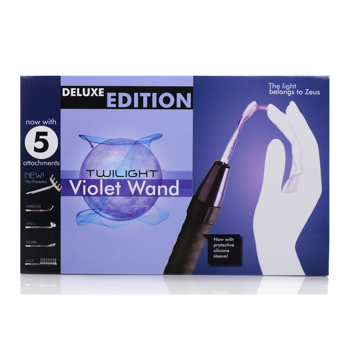 Zeus Deluxe Edition Twilight Violet Wand Kit with glowing glass attachments for customizable electrostimulation.
violet wand kit, electrostimulation wand, BDSM electrosex gear, light display sex toy, travel-friendly electro wand, glowing glass attachments, adjustable electrostimulation, silicone handle wand, Zeus Electrosex