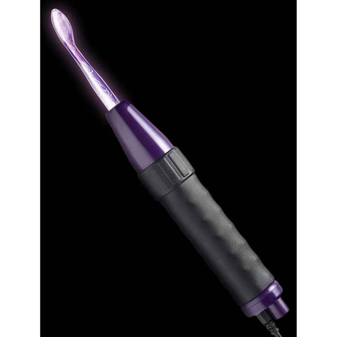 Zeus Deluxe Edition Twilight Violet Wand Kit with glowing glass attachments for customizable electrostimulation.
violet wand kit, electrostimulation wand, BDSM electrosex gear, light display sex toy, travel-friendly electro wand, glowing glass attachments, adjustable electrostimulation, silicone handle wand, Zeus Electrosex
