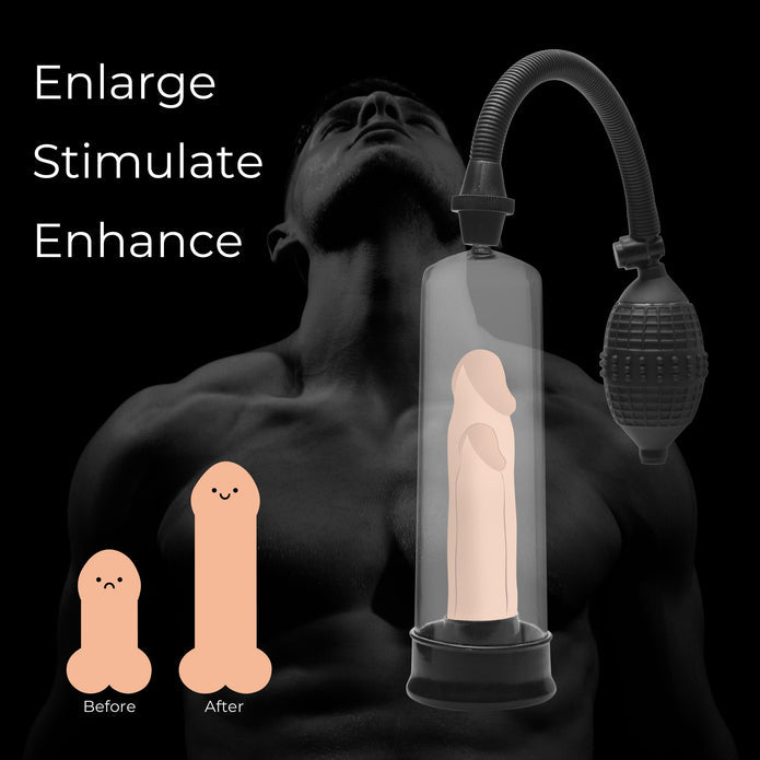 Beginner penis pump with see-through cylinder, quick-release valve, and easy-squeeze pump for enhanced size and sensitivity.