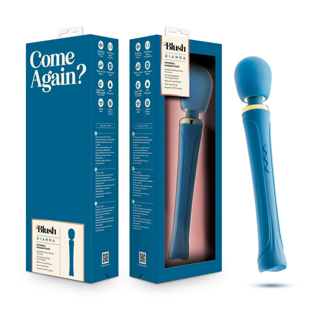 Teal wand massager with flexible silicone head, 20 RumboTech™ vibration modes, and waterproof design for full-body relaxation.
Keywords: wand massager, Dianna wand, RumboTech wand, personal massager, flexible head, waterproof wand, USB rechargeable, 20 vibration modes, body-safe silicone, satin smooth, self-care massager, luxury massager, full-body wand