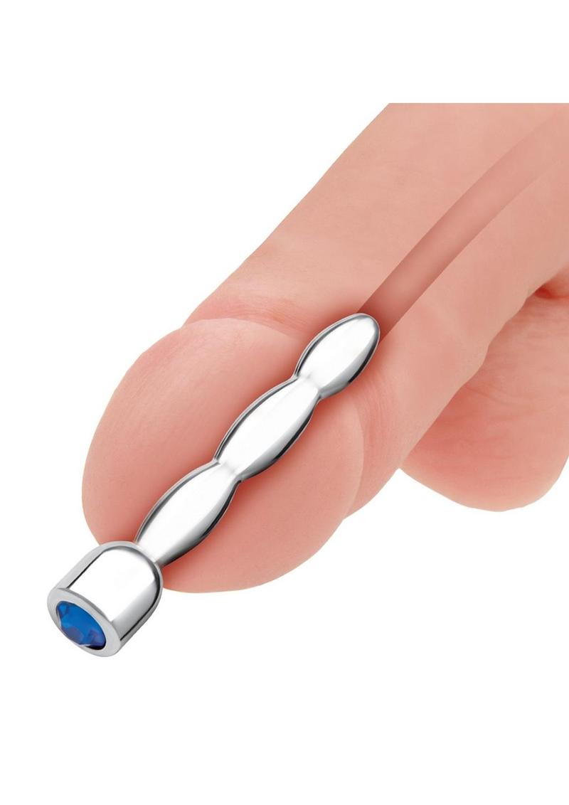 Blue Line Bling Bling Wavy Penis Plug 2in - Stainless - Steel Stainless steel wavy penis plug with a sparkling gem for unique sensations and glamorous urethral stimulation.