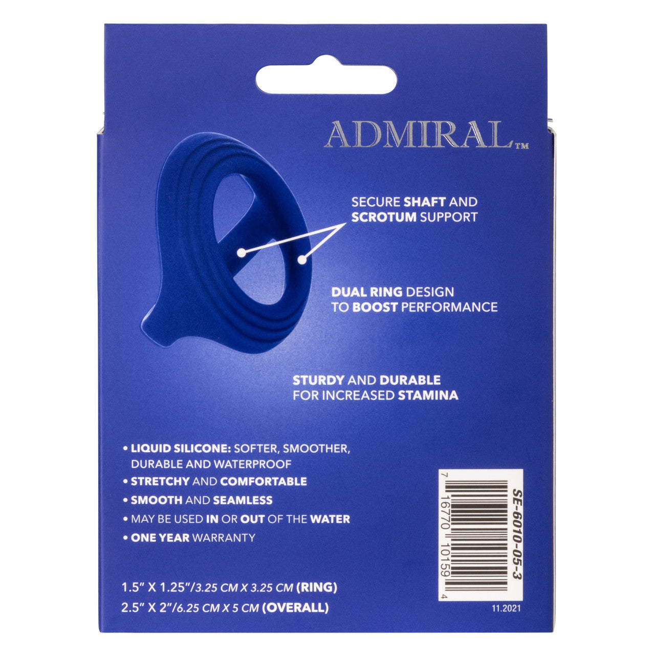 Admiral™ Cock & Ball Dual Ring with dual support, liquid silicone, body-safe design, and waterproof durability.
Keywords: silicone cock ring, dual support ring, shaft and scrotum ring, liquid silicone ring, body-safe cock ring, phthalate-free cock ring, waterproof cock ring, erection support ring, stamina-enhancing cock ring, blue cock ring, premium silicone cock ring