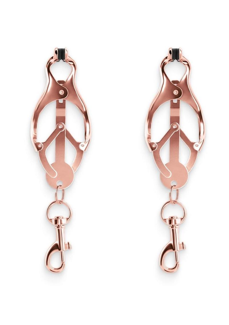 Bound Nipple Clamps C3 - Metal/Rose Gold Clover-shaped nipple clamps with pull-to-tighten design, nickel-free metal, and silicone tips for intense stimulation.
Keywords: clover nipple clamps, pull-tight nipple clamps, nickel-free BDSM clamps, intense nipple play, silicone-tipped clamps, advanced nipple clamps, BDSM accessories, rose gold clamps, gunmetal nipple clamps, luxury nipple play tools.