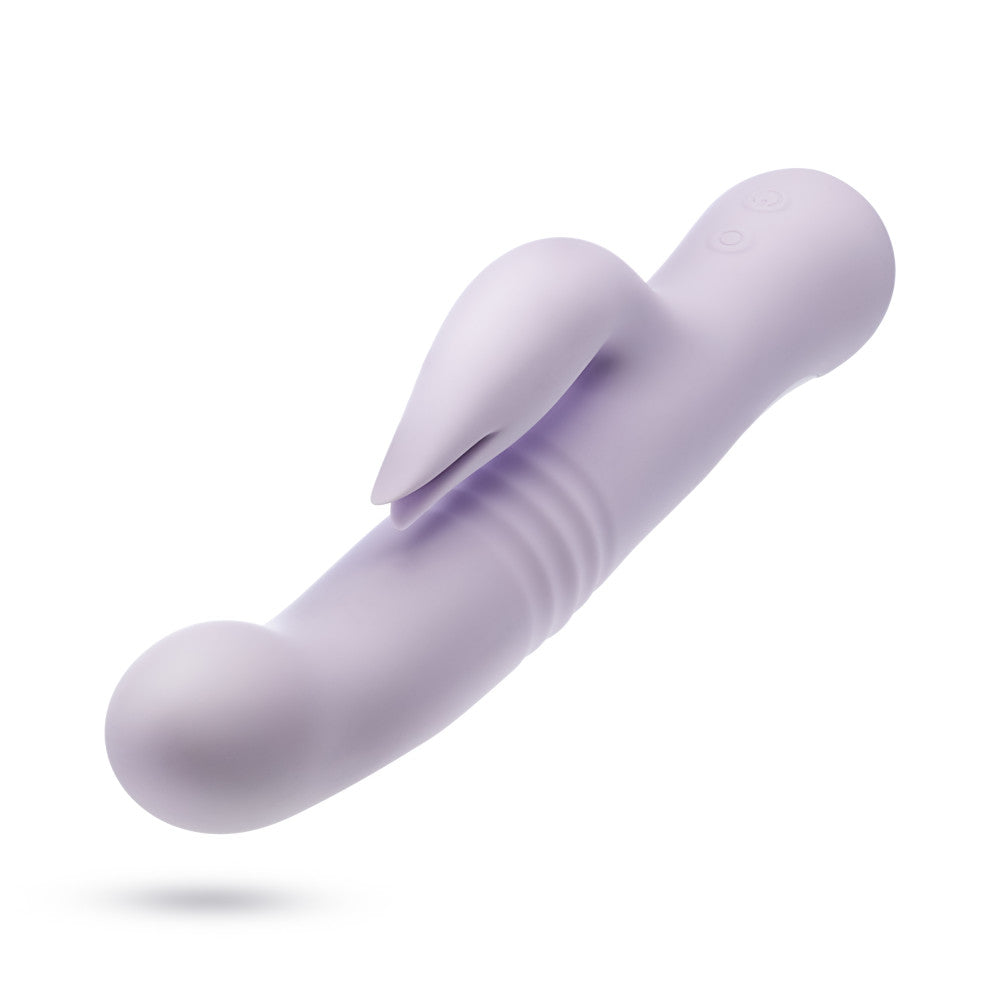 Lavender rabbit vibrator with thrusting vibrations, dual stimulation, and waterproof silicone design for G-spot and clitoral pleasure.
Keywords: rabbit vibrator, Rylee vibrator, thrusting vibrator, G-spot vibrator, clitoral stimulation, dual-stimulation vibrator, waterproof vibrator, USB rechargeable, platinum-cured silicone, soft silicone vibrator, 9.25-inch vibrator, satin smooth, body-safe vibrator