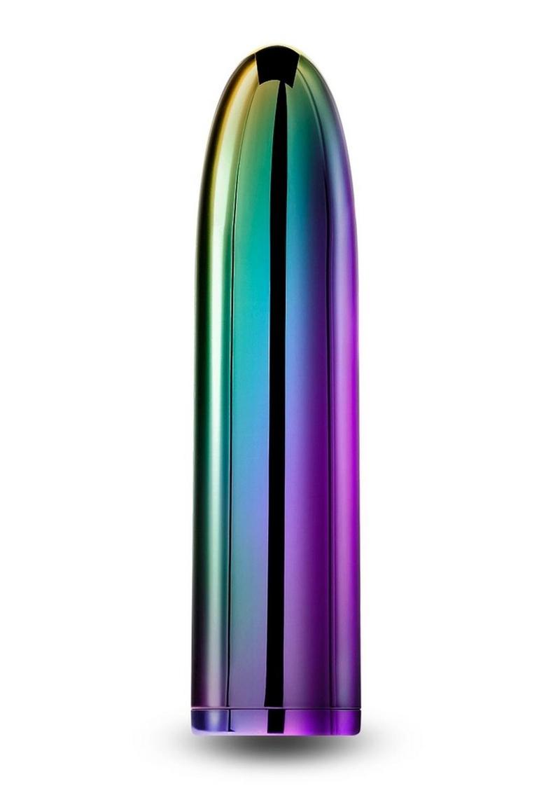 Chroma Petite sleek rechargeable vibrator with multi-speeds, water-resistant design, and vibrant colors. Keywords: Chroma Petite Vibrator, sleek rechargeable vibrator, water-resistant vibrator, colorful ABS vibrator, travel-friendly slim vibe, multi-speed vibrator, elegant metallic pink vibrator, rainbow vibrator, teal vibrator, discreet pleasure toy.