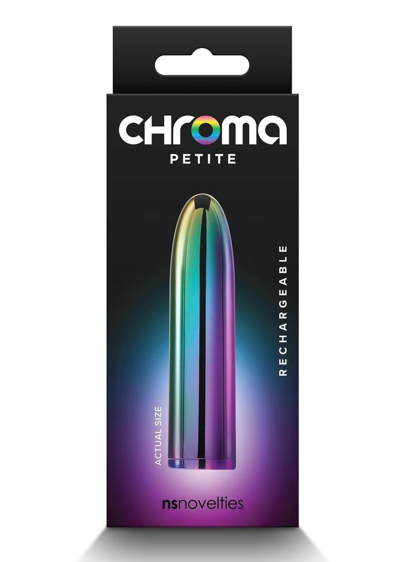 Chroma Petite Bullet Rechargeable Vibrator - Multicolor Chroma Petite sleek rechargeable vibrator with multi-speeds, water-resistant design, and vibrant colors. Keywords: Chroma Petite Vibrator, sleek rechargeable vibrator, water-resistant vibrator, colorful ABS vibrator, travel-friendly slim vibe, multi-speed vibrator, elegant metallic pink vibrator, rainbow vibrator, teal vibrator, discreet pleasure toy.