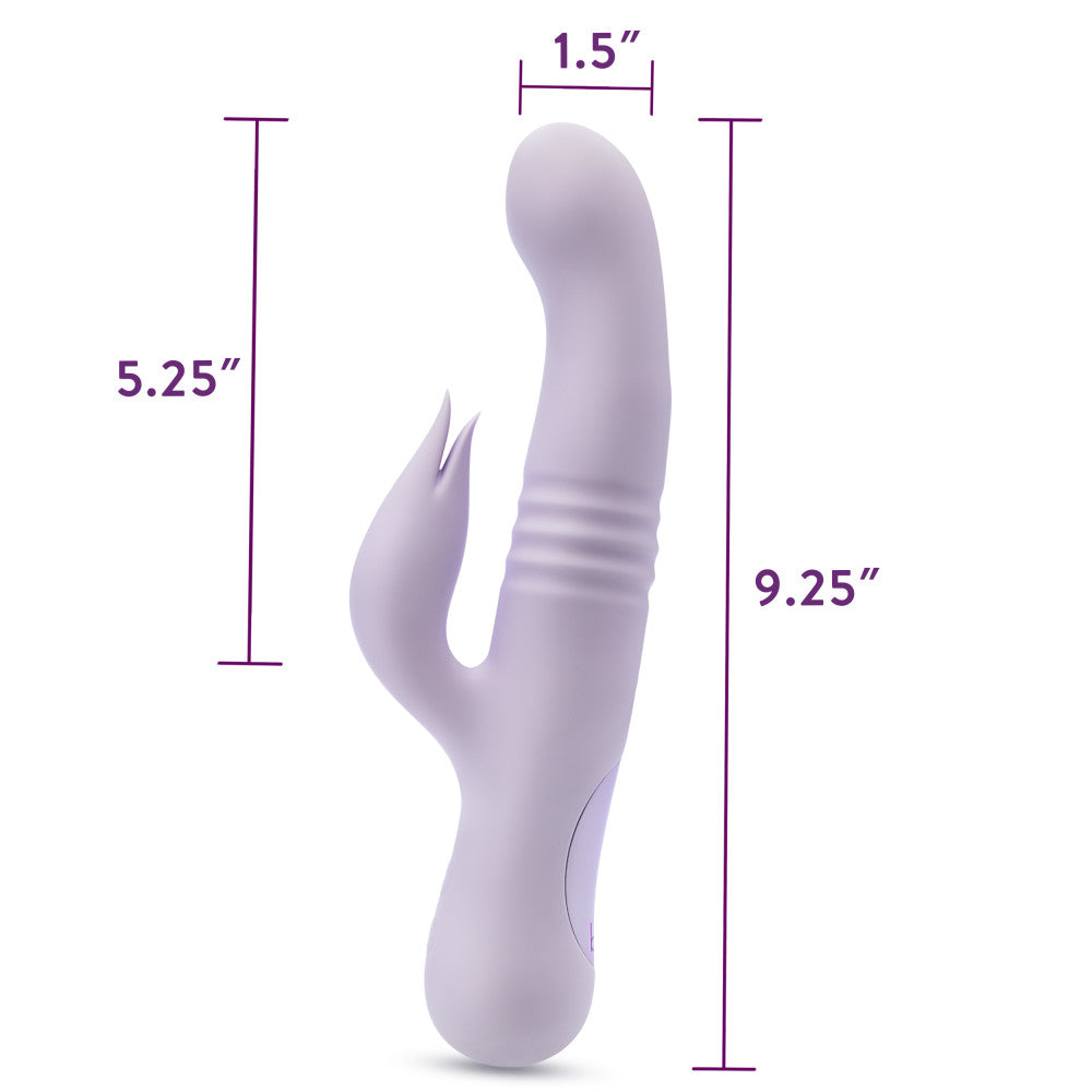 Lavender rabbit vibrator with thrusting vibrations, dual stimulation, and waterproof silicone design for G-spot and clitoral pleasure.
Keywords: rabbit vibrator, Rylee vibrator, thrusting vibrator, G-spot vibrator, clitoral stimulation, dual-stimulation vibrator, waterproof vibrator, USB rechargeable, platinum-cured silicone, soft silicone vibrator, 9.25-inch vibrator, satin smooth, body-safe vibrator