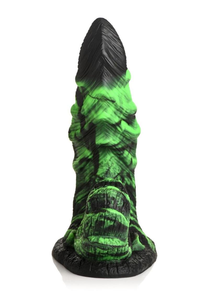 Glow-in-the-dark silicone dildo with curved shaft, ribbed texture, and suction cup base.
glow-in-the-dark dildo, fantasy silicone dildo, ribbed dildo, curved monster dildo, scaly dildo, suction cup dildo, harness-compatible dildo, premium silicone toy, creature cock fantasy toy