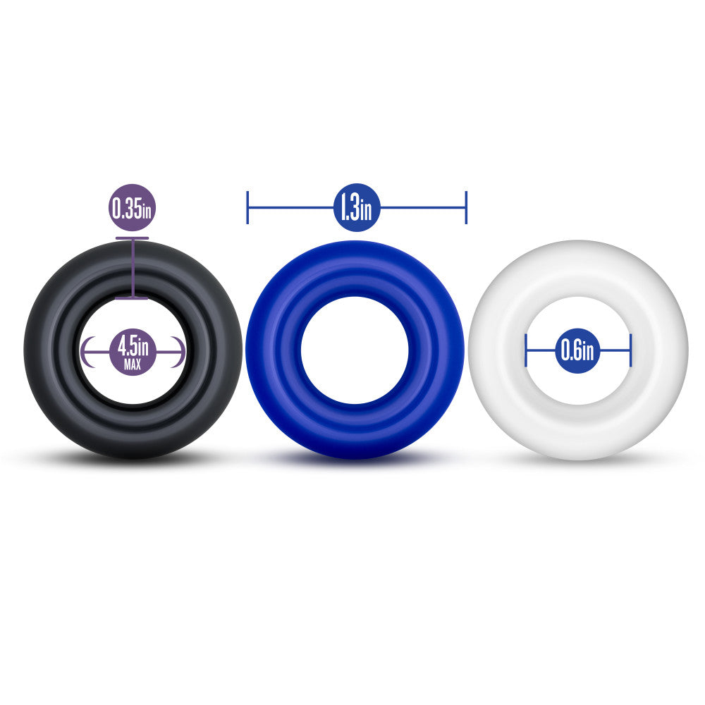 Stay Hard By Blush Donut Penis Rings 3-Pack, colorful cock rings, body-safe TPE, stretchy, enhances stamina and size, compatible with all lubes.
donut penis rings, Stay Hard By Blush, cock ring 3-pack, stamina enhancer, stretchy cock rings, penis girth and length enhancer, reusable cock rings, phthalate-free penis rings, body-safe cock rings, colorful penis rings.