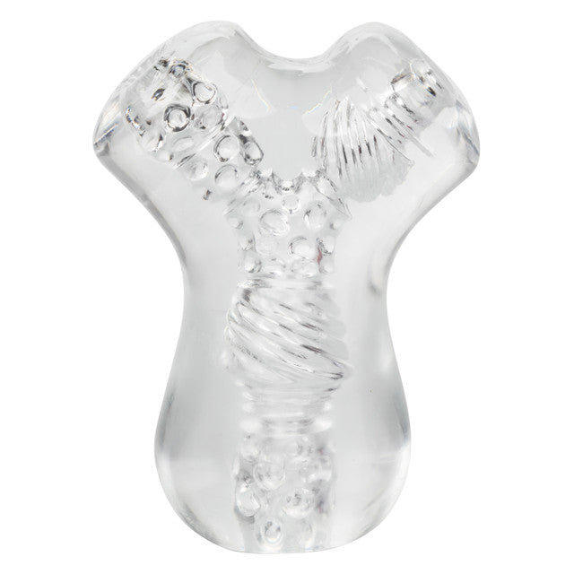 Clear, dual-chamber stroker with ribbed design, lifelike material, and easy-clean open end.
dual-chamber masturbator, transparent stroker, lifelike stroker, waterproof masturbator, phthalate-free stroker, easy-clean stroker, intense stimulation stroker, soft stretchy stroker, TPE masturbator.