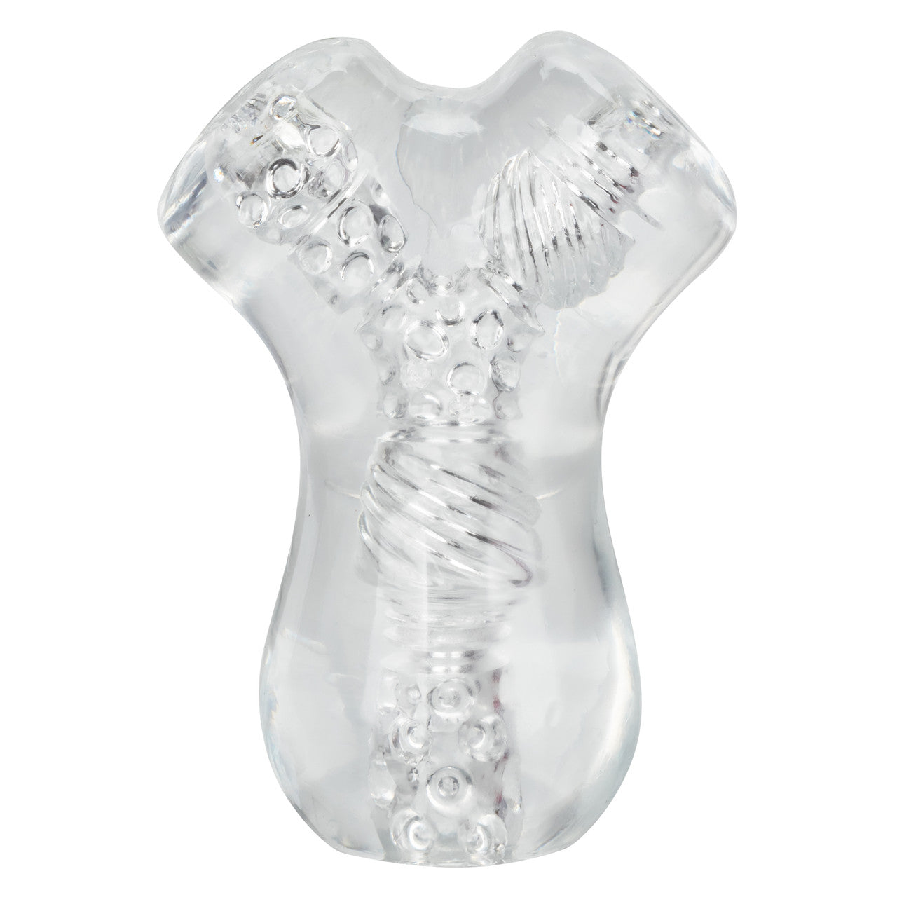 Clear, dual-chamber stroker with ribbed design, lifelike material, and easy-clean open end.
dual-chamber masturbator, transparent stroker, lifelike stroker, waterproof masturbator, phthalate-free stroker, easy-clean stroker, intense stimulation stroker, soft stretchy stroker, TPE masturbator.