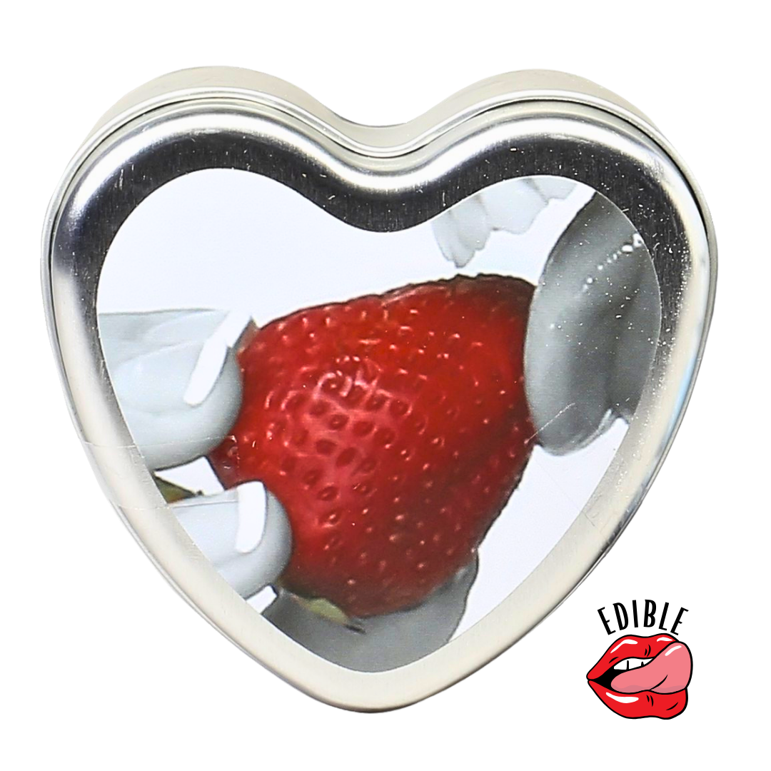 Earthly Body 3-in-1 Edible Heart Massage Candle, strawberry scent, 100% natural, vegan, and lickable with hemp, soy, and coconut oils.
edible massage candle, Earthly Body candle, 3-in-1 massage candle, strawberry-scented candle, hemp seed oil candle, lickable massage oil, natural massage candle, vegan massage candle, soy massage candle, romantic massage oil