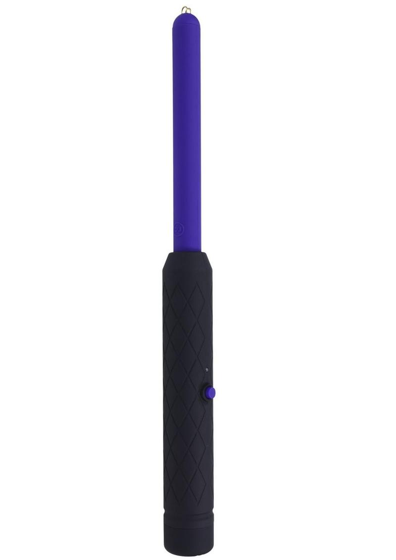 Stinger Electroplay Wand with non-conductive rubber grip, violet shaft, and dual-prong design for tickling, tingling, and moderate stings