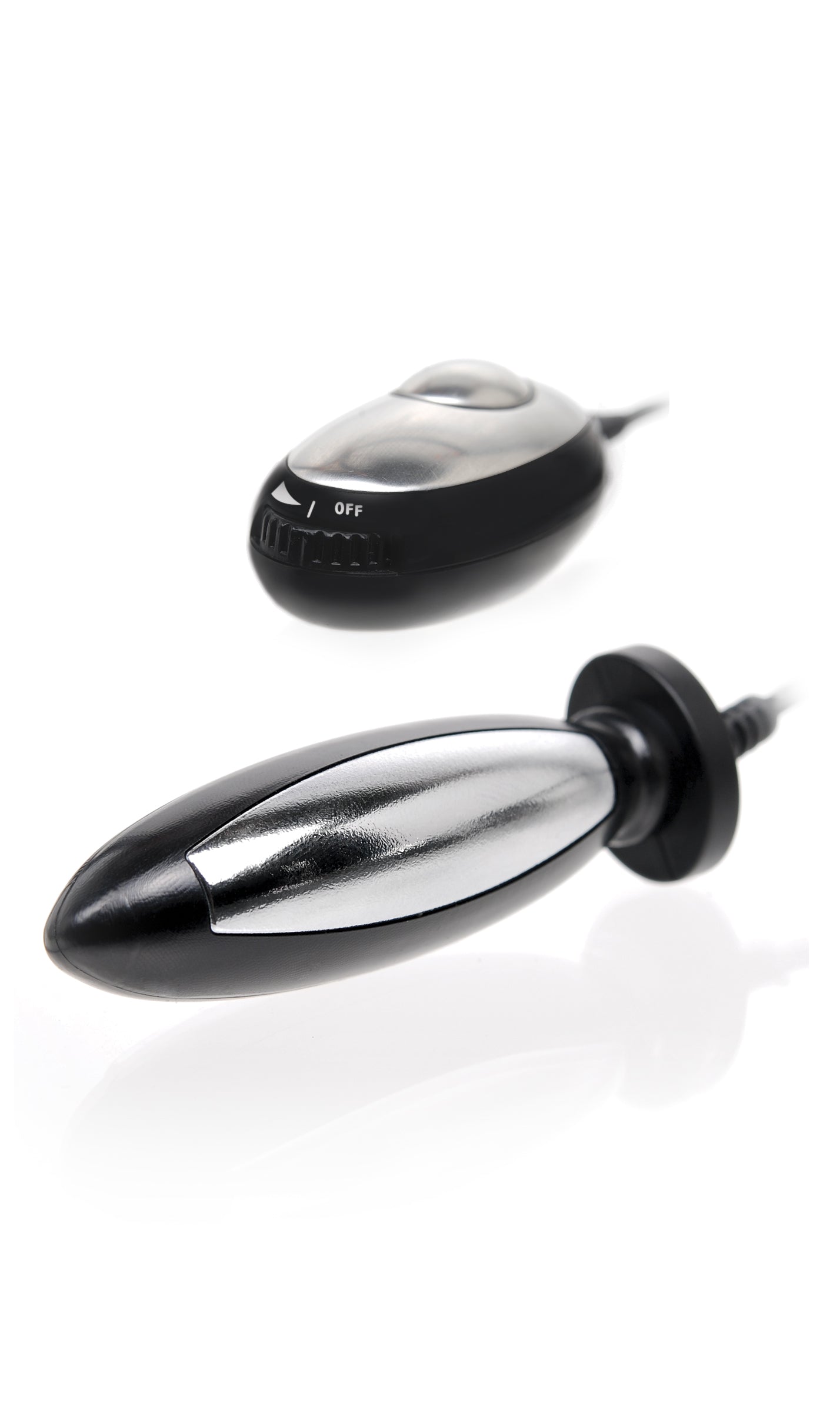 Shock Therapy Pleasure Probe with adjustable intensity, dual functionality, and sleek torpedo design.
electrosex probe, beginner electro play, vaginal and anal probe, TENS stimulation toy, adjustable electrosex probe, compact control unit, Fetish Fantasy Series, Luv Touch control unit, phthalate-free probe.