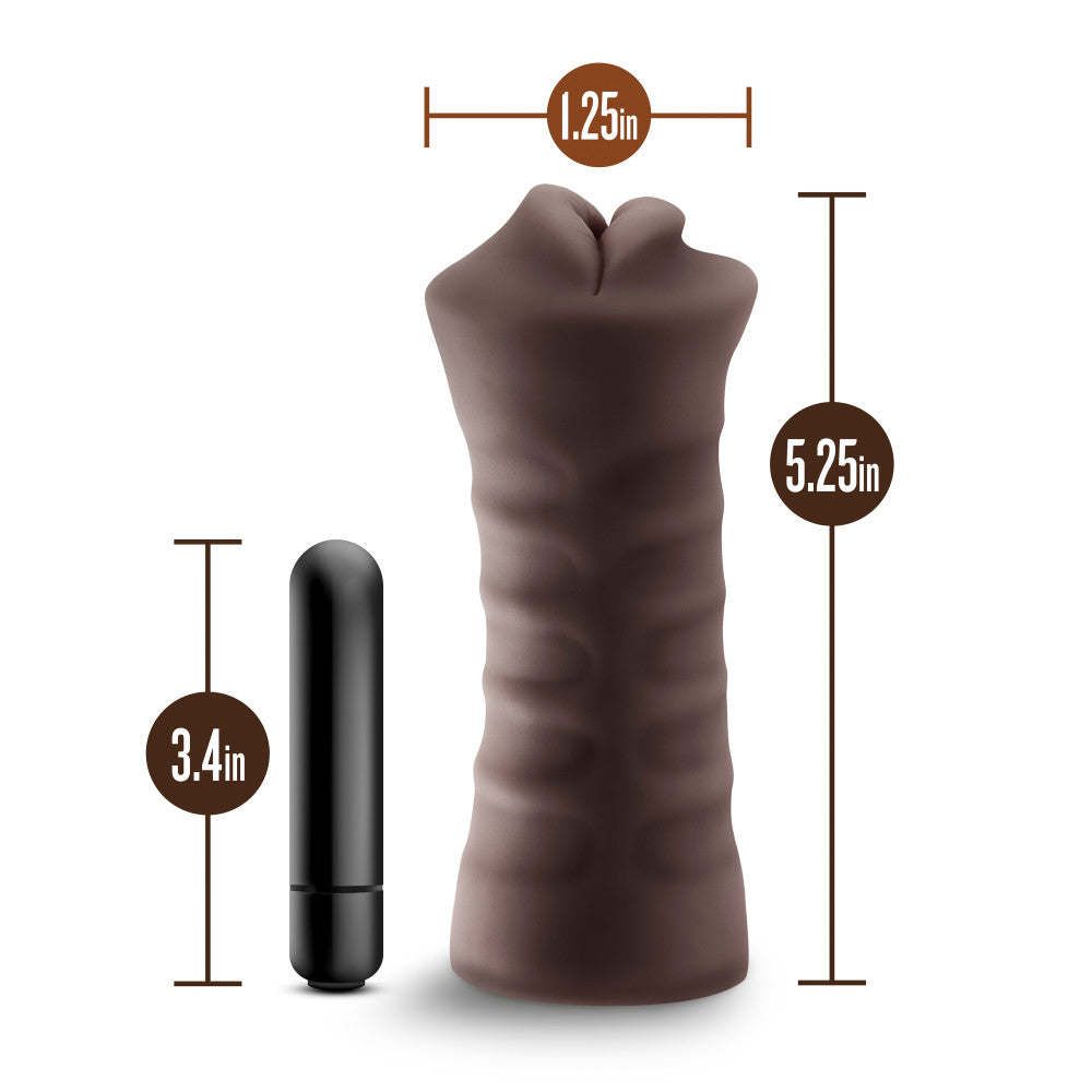 Brown male masturbator with a tight, nubbed canal, vibrating bullet, and lifelike X5® Plus material for intense sensations.
Keywords: male stroker, vibrating stroker, Krystal masturbator, tight canal stroker, vibrating bullet, X5® Plus material, open-ended masturbator, lifelike male toy, portable male stroker, realistic sensations, hybrid lube compatible, compact masturbator, AI-inspired sex toy