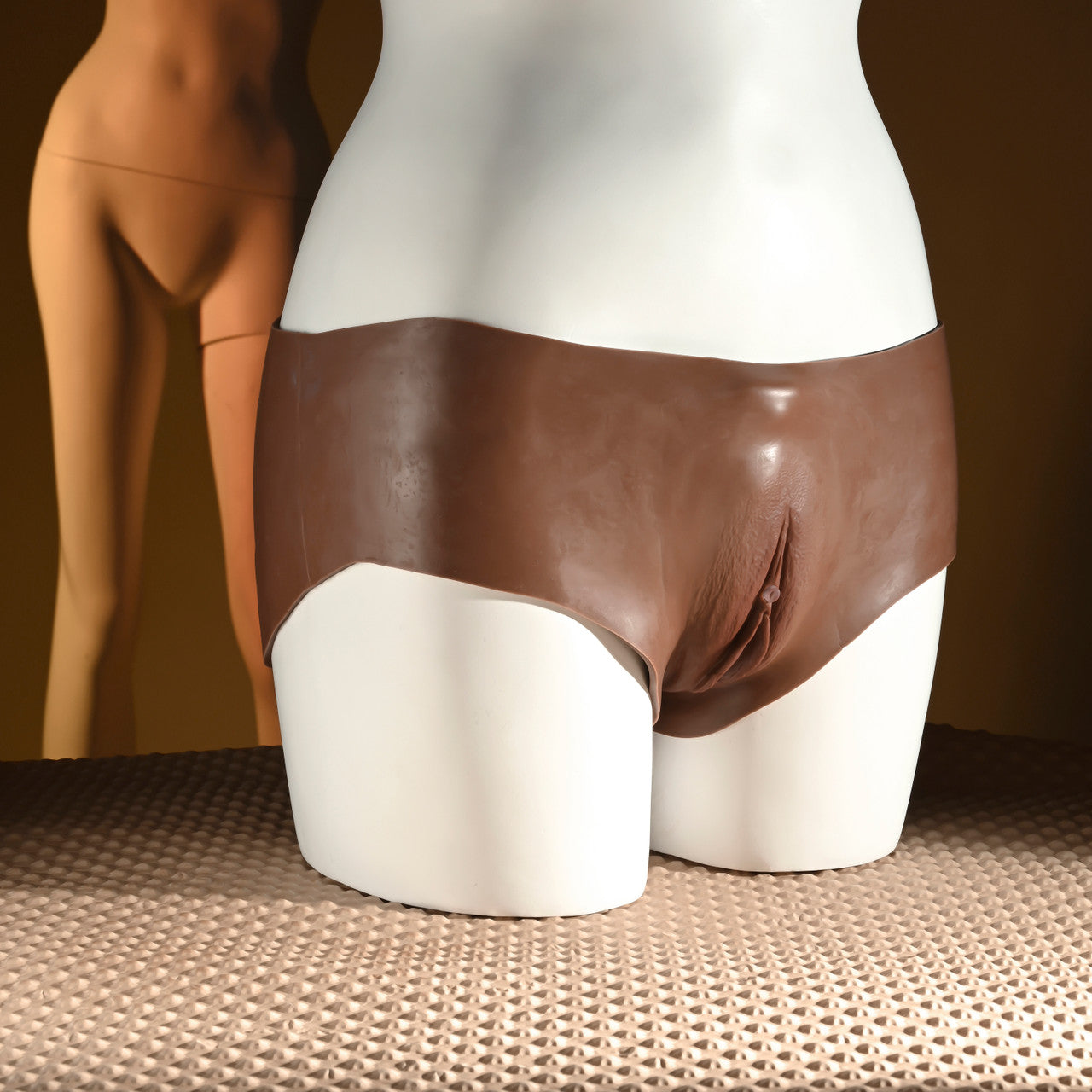 Gender X briefs with silicone vagina, available in Vanilla White or Chocolate Brown, realistic channel, phthalate-free silicone, waterproof.
Gender X Undergarments, silicone vagina briefs, penetrable vagina briefs, phthalate-free briefs, waterproof briefs, realistic silicone briefs, Vanilla White vagina briefs, Chocolate Brown vagina briefs, wearable urination device, Gender X briefs