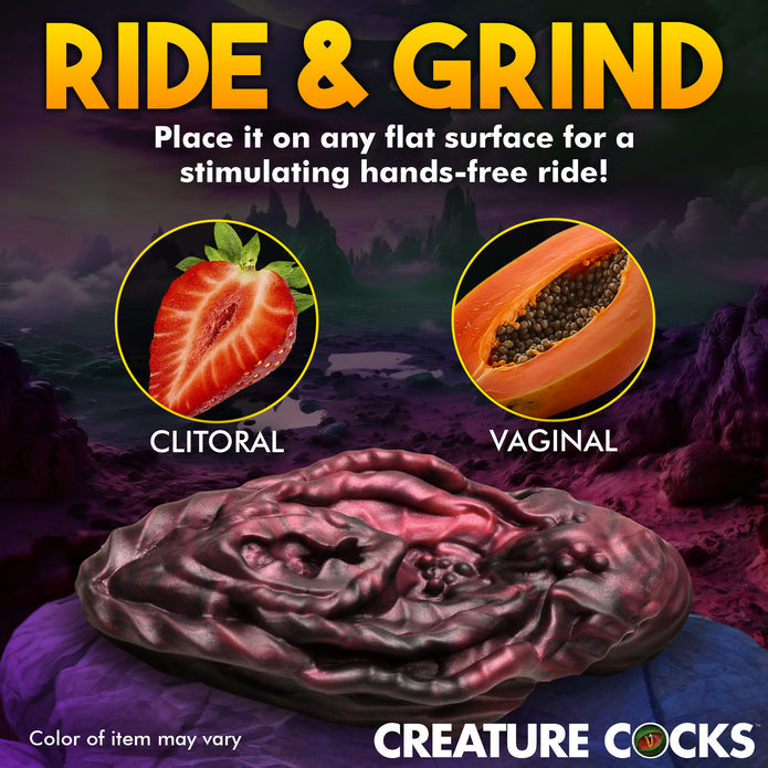 Squishy red and black alien vulva grinder with textured design for non-penetrative pleasure.
Xeno vulva, alien vulva grinder, non-penetrative pleasure, textured grinder, fantasy pleasure toy, red and black vulva, squishy silicone toy, body-safe silicone, phthalate-free grinder, erogenous zone toy, water-based lube friendly, alien roleplay toy