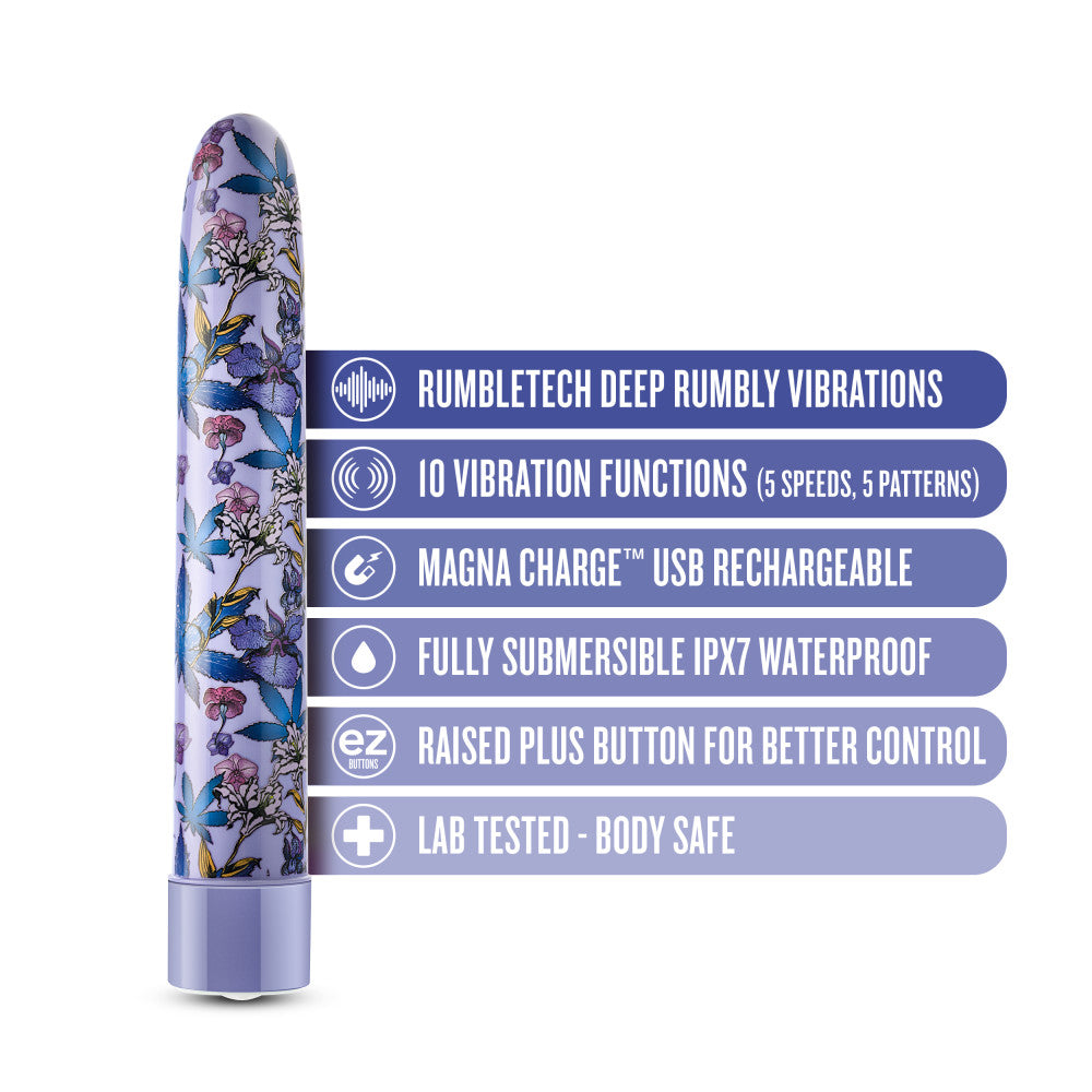 A set of three vibrators featuring psychedelic teal, mushroom-themed blue, and floral cannabis purple designs with customizable vibrations and waterproof functionality.
Keywords: psychedelic vibrator, slimline G-spot vibrator, RumbleTech vibrator, mushroom design vibrator, cannabis-inspired vibrator, waterproof sex toy, USB rechargeable vibrator, colorful vibrator, body-safe sex toy, stylish vibrators.