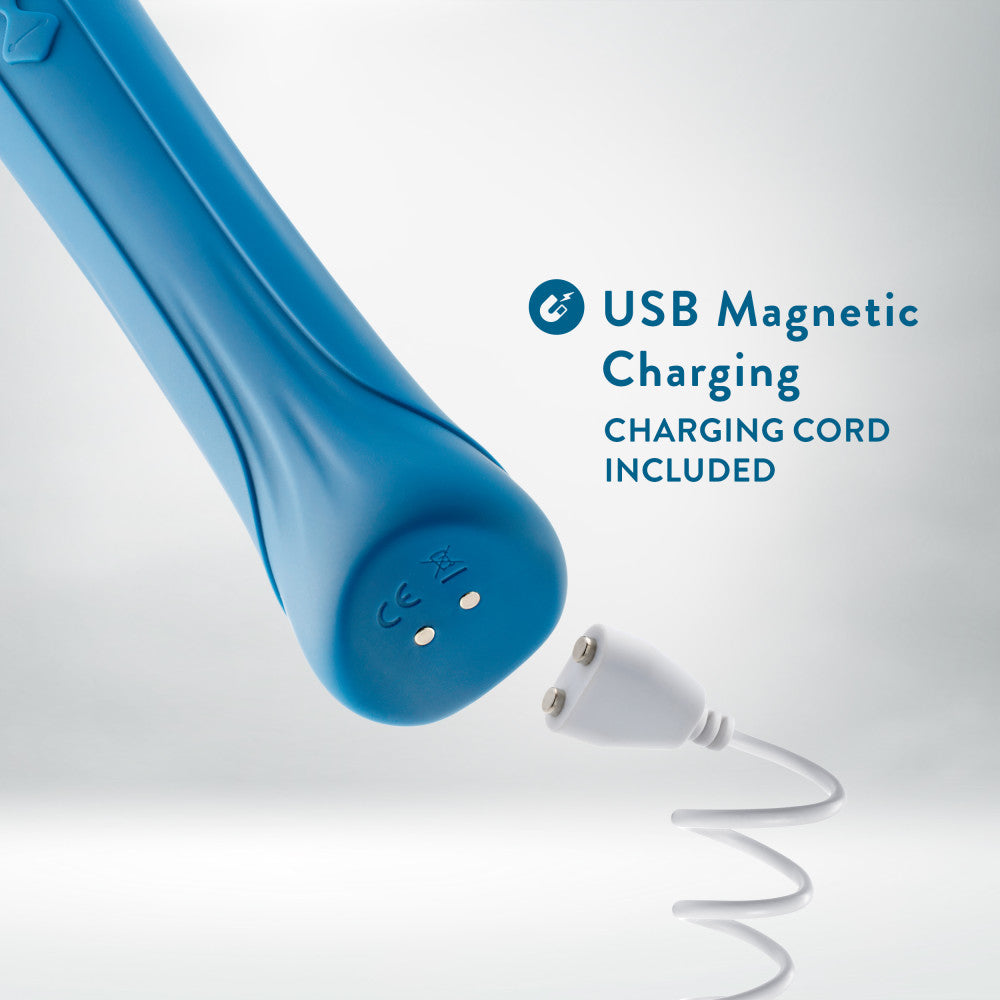 Teal wand massager with flexible silicone head, 20 RumboTech™ vibration modes, and waterproof design for full-body relaxation.
Keywords: wand massager, Dianna wand, RumboTech wand, personal massager, flexible head, waterproof wand, USB rechargeable, 20 vibration modes, body-safe silicone, satin smooth, self-care massager, luxury massager, full-body wand