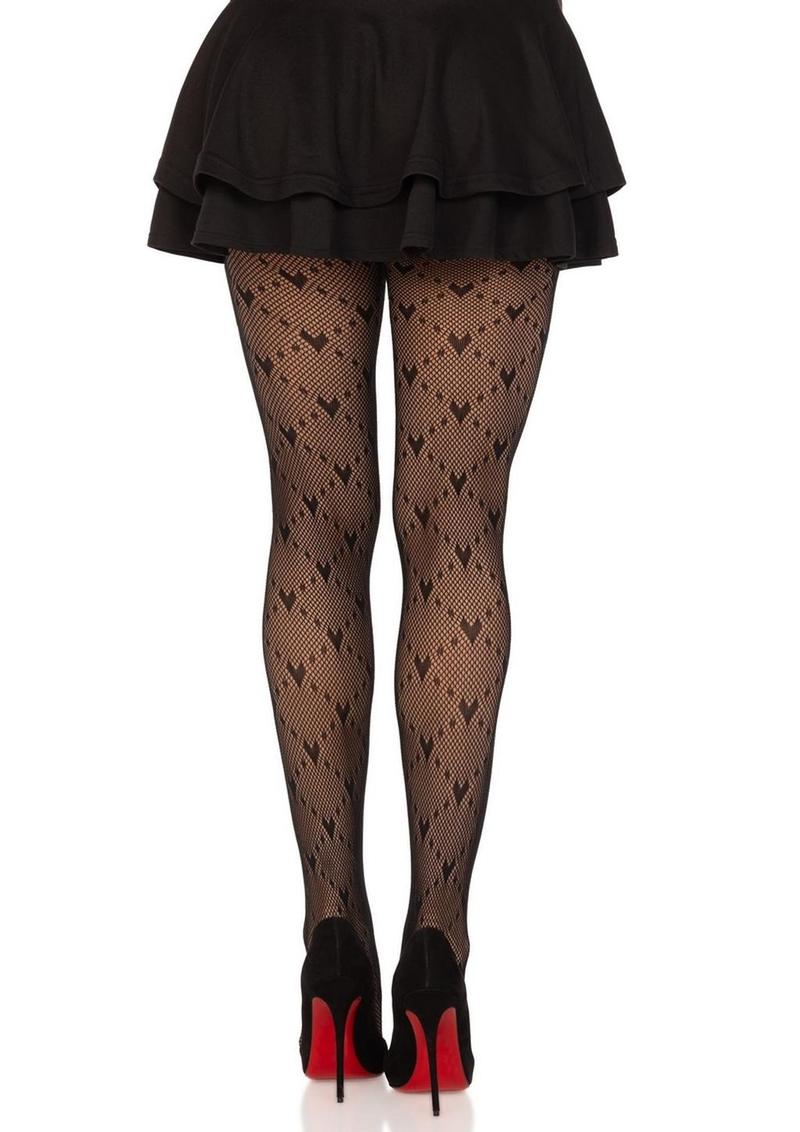 Love Struck Heart Net Tights | White, Red, or Black | Leg Avenue