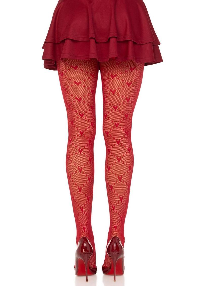 Love Struck Heart Net Tights | White, Red, or Black | Leg Avenue